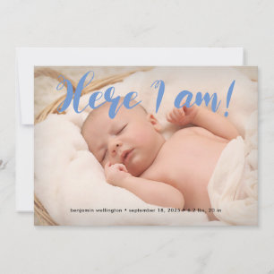 Fullt Photo Cute Script Här är jag Blue Boy Birth Meddelande
