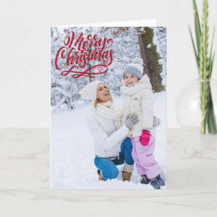 Fullt Photo God jul Red Script Overlay Helgkort