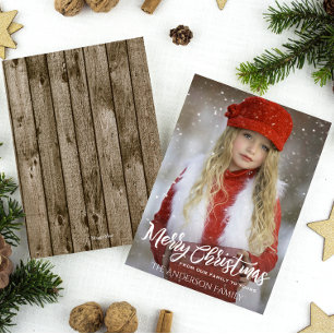 Fullt Photo God jul, Rustic Wood Julkort