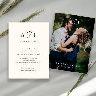 Fullt Photo Ivory Minimalist Heart Monogram Bröllo Inbjudningar