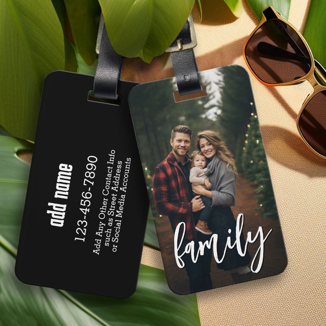 Fullt Photo - Lodrät Anpassningsbar Script Family  Bagagebricka (Personalized Luggage Tag)