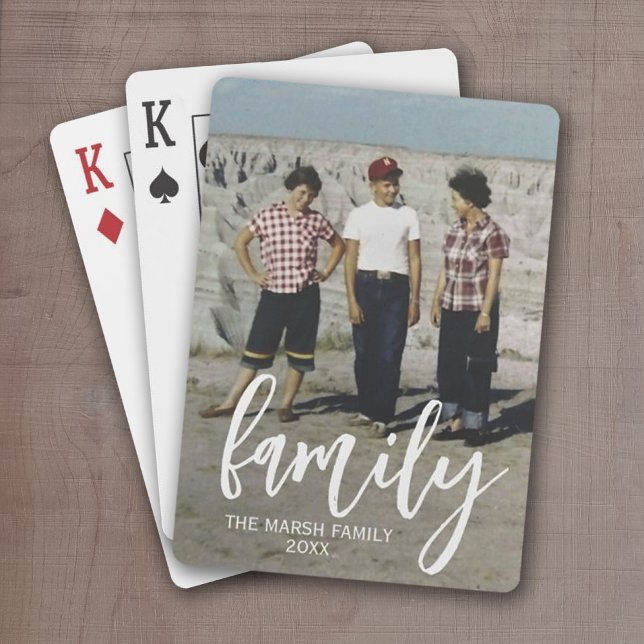 Fullt Photo - Lodrät Anpassningsbar Script Family  Casinokort (Personalized Playing Cards - Add One Big Photo - Family in a trendy script with your custom text)