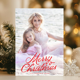 Fullt Photo Red Lettering Overlay God jul Julkort