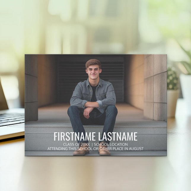 Fullt Photo Studentfest - minimal typ Inbjudningar (Simple Graduation Announcement with Party Invitation on the Back)