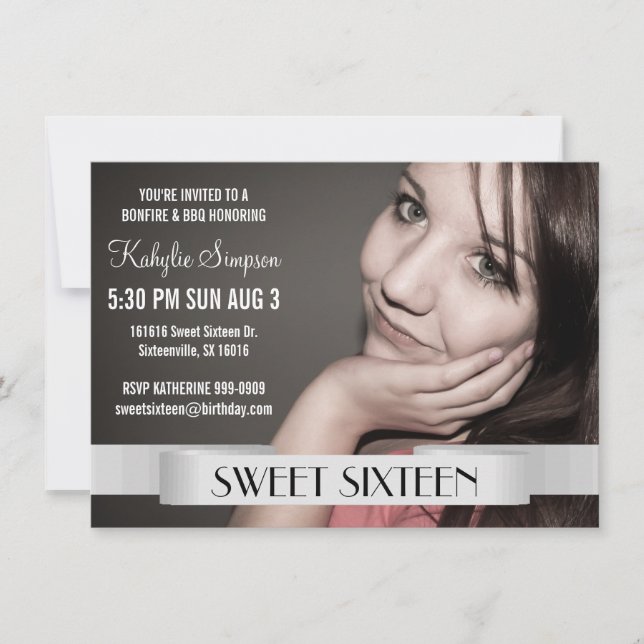 Fullt Photo Sweet sixteen Födelsedagsfest Inbjudningar (Framsida)