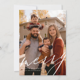 Fullt-utfallande Porträtt med Merry i skript Julkort