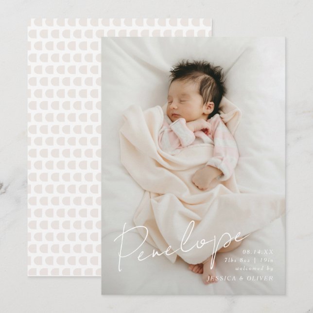 Fullt utfaller modern kalligrafisk baby namn meddelande (Fram/baksida)