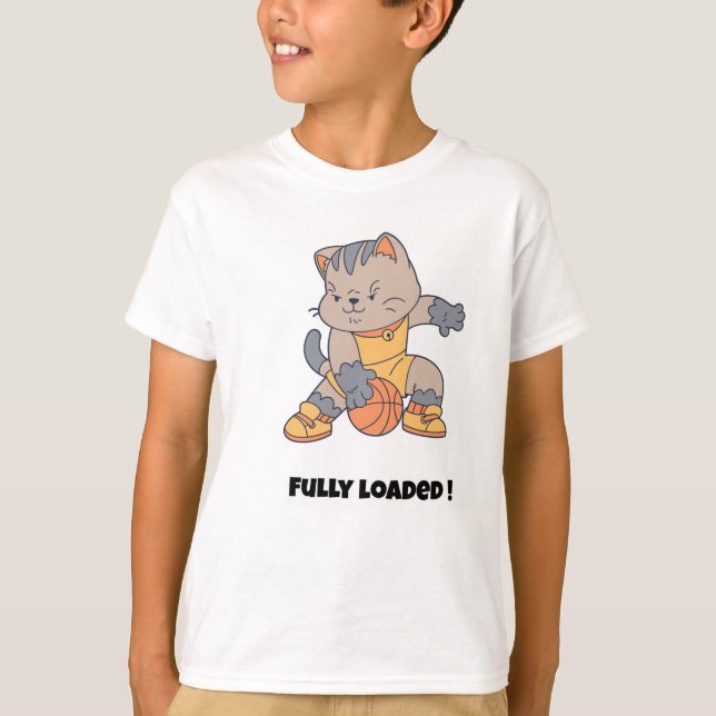 Fullt utrustad - en rolig katt-basket  t shirt (Framsida)