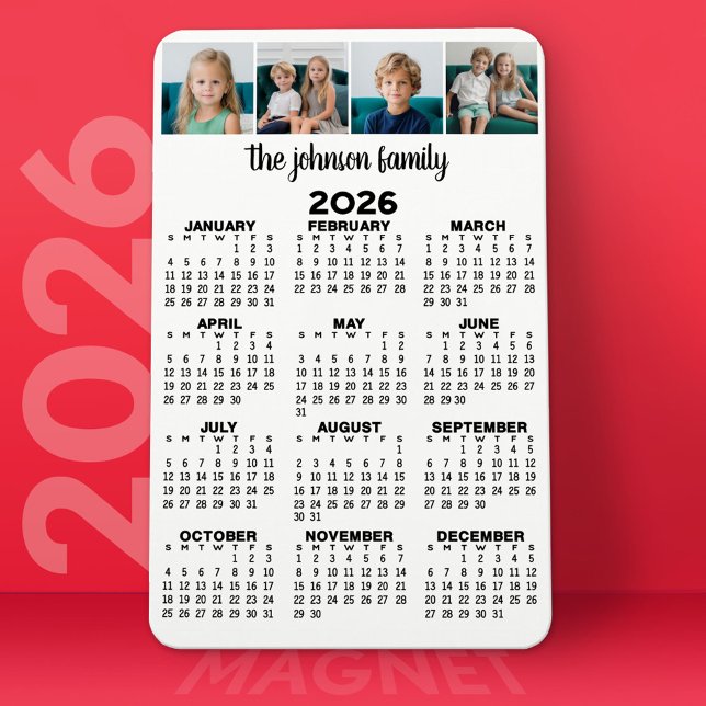 Fullt Visa kalender med 4 foton Magnet (2026 Calendar Magnet)