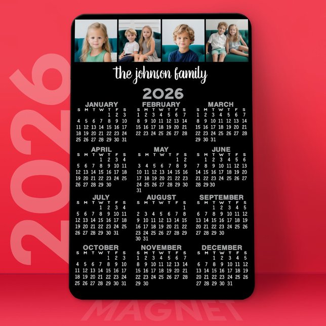Fullt Visa kalender med 4 foton Magnet (2026 Calendar Magnet)