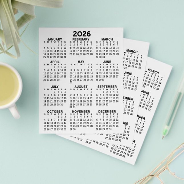 Fullt visningskalender - grundläggande minimal flygblad (2026 Calendar)