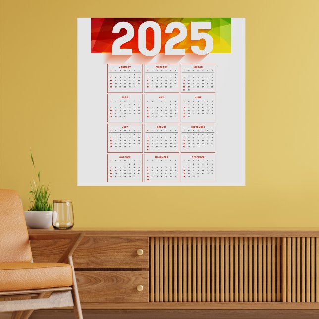 Fullt Yarly Minimal Lodrät Calendar 2025 Poster (Vardagsrum 2)