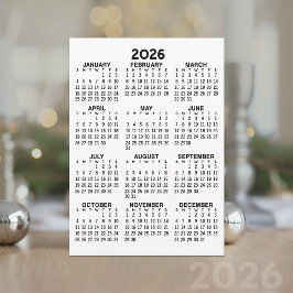 Fullt Year View Calendar Basic Black White Card Inbjudningar