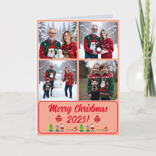 Fully Custom 4 Photo Traditional Folded Xmas Card Tack Kort (Framsida)