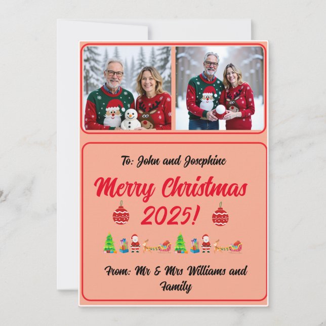 Fully Customisable 2 Photo Traditional Xmas Card (Framsida)
