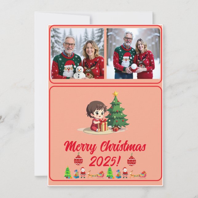 Fully Customisable 2 Photo Traditional Xmas Card (Framsida)