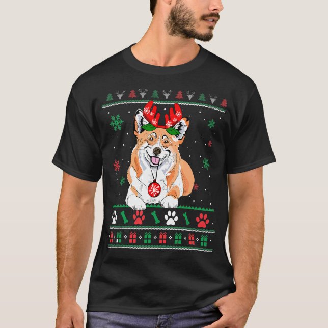 Fulstädigt jul corgi ren prydnad hund pyjamas t shirt (Framsida)