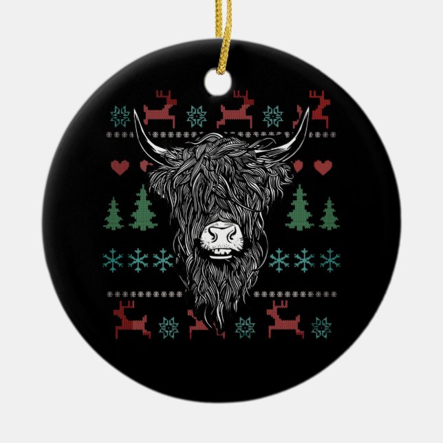 Fulständig jul Highland Ko Julgransprydnad Keramik (Framsidan)