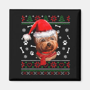 Fulständig julgran jul Yorkie hund jultomte mössa Magnet