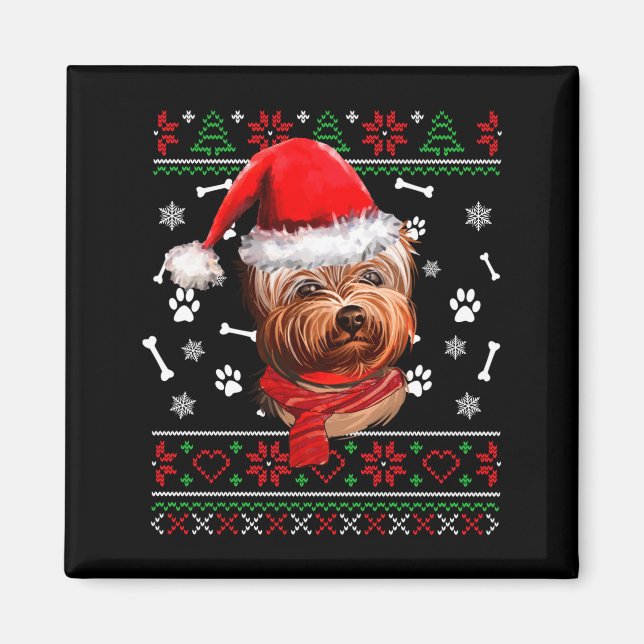 Fulständig julgran jul Yorkie hund jultomte mössa  Magnet (Framsidan)