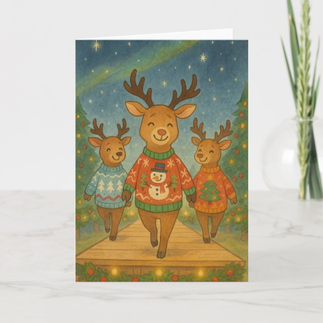 Fulständig modevisning med fula jultröjor - Holida Helgkort (Framsida)