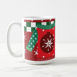 Fulständig snöflingemönster röd grön  kaffemugg