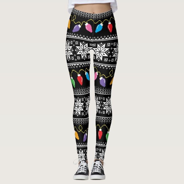 Fulständigt julgransljus Snöflingor Mönster Leggings (Framsida)