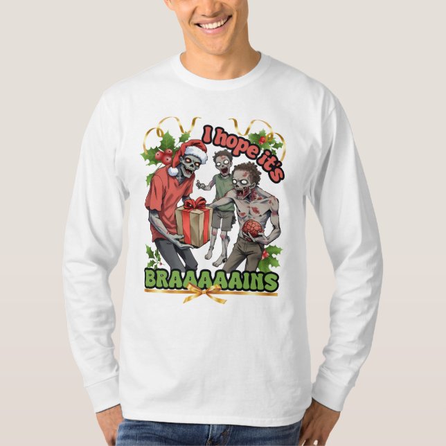 Fulstassad julfest zombiehjärnor t shirt (Framsida)