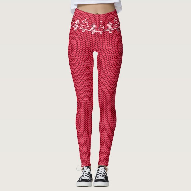 Fulstekt jultröja Mönster Träd Leggings (Framsida)