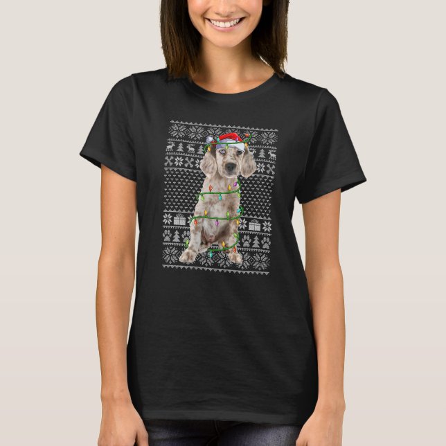 Fulstilig Xmas-tröja stil Tomte Engelsk Setter Hun T Shirt (Framsida)