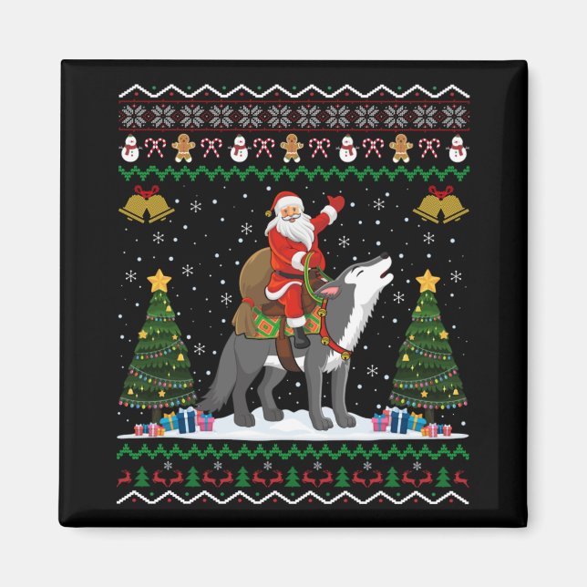 Fulstopp Varg Xmas Present Sankta Ridning Varg Jul Magnet (Framsidan)