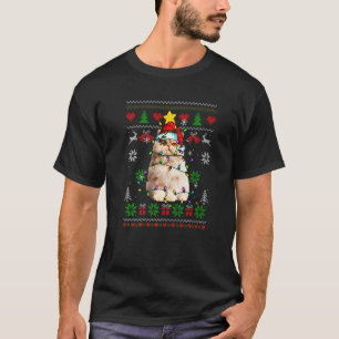 Fulstyg julljus Persisk Katt Santa Hatt T Shirt
