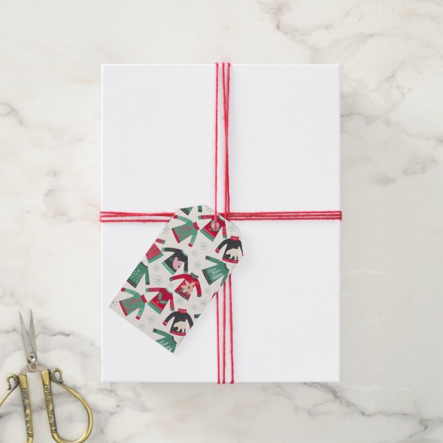 Fulstyg jultröja Holiday Mönster Grön Röd Presentetikett (Med Snöre)