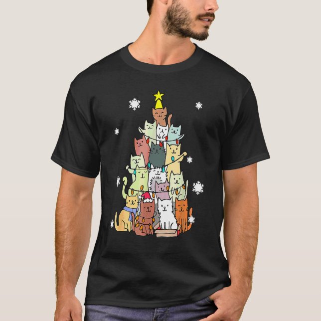 Fulstyg jultröja katt träd jul katt t shirt (Framsida)
