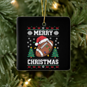 Fulstyg Xmas-tröja stil Tomte Amerikansk fotboll Julgransprydnad Keramik