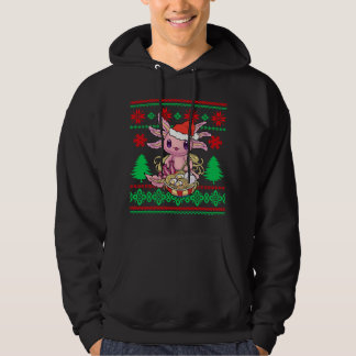 Fult Anime Julsvettar Kawaii Axolotl som äter Hoodie