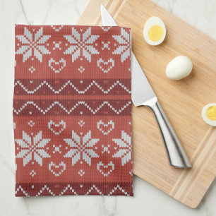 Fult julsötare Scandinavian Sticka Red Heart Kökshandduk