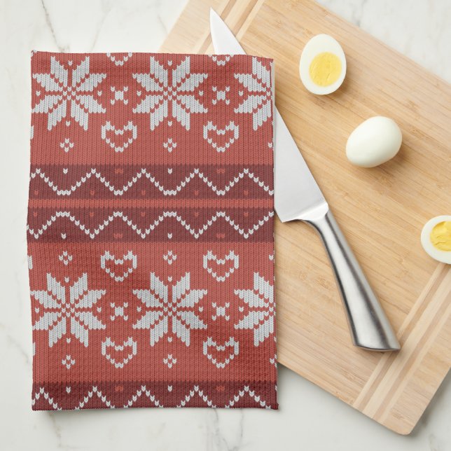 Fult julsötare Scandinavian Sticka Red Heart Kökshandduk (Vikt i Fjärdedel)