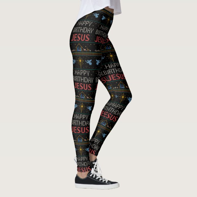 Fult jultröja design Glad födelsedag Jesus Leggings (Höger)