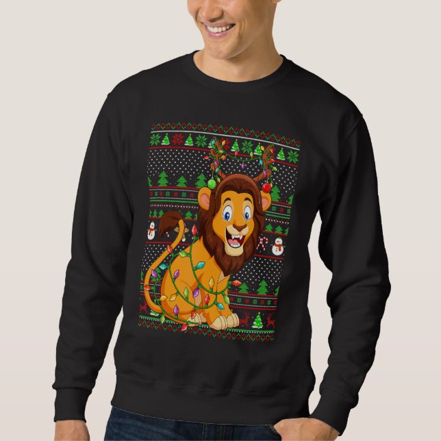 Fult jultröja stil belysning Lejon jul Lång Ärmad Tröja (Framsida)