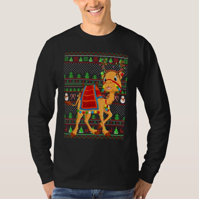 Fult Xmas-tröja Stil Belysning Kamel Jul T Shirt (Framsida)