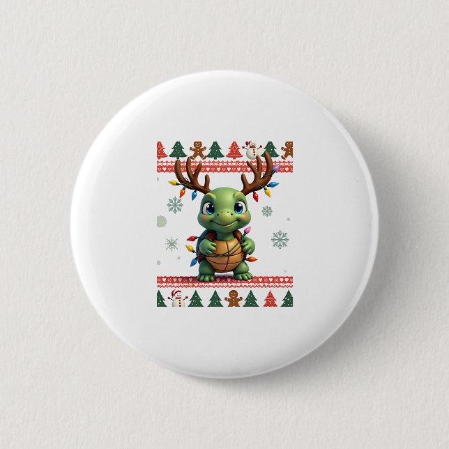 Fultig Xmas-tröja Stil Belysning Sköldpadda Jul  Knapp (Framsida)