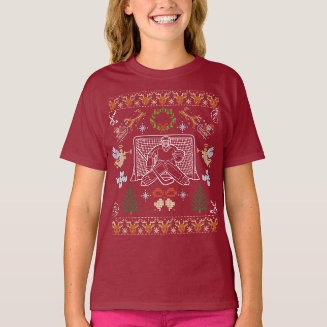 Fultönad julhockeymålvaktströja – Festlig Hoc T Shirt (Framsida)