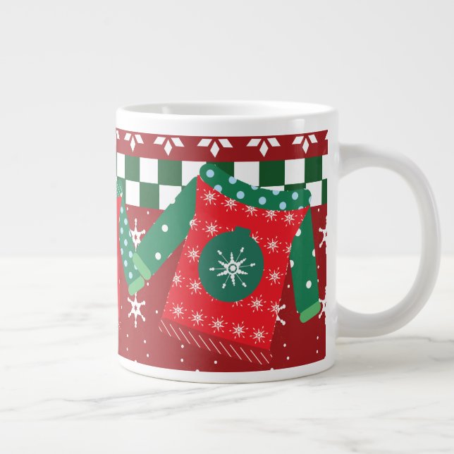 Fultriggar Snowflake Mönster Röd Grön   Jumbo Mugg (Höger)