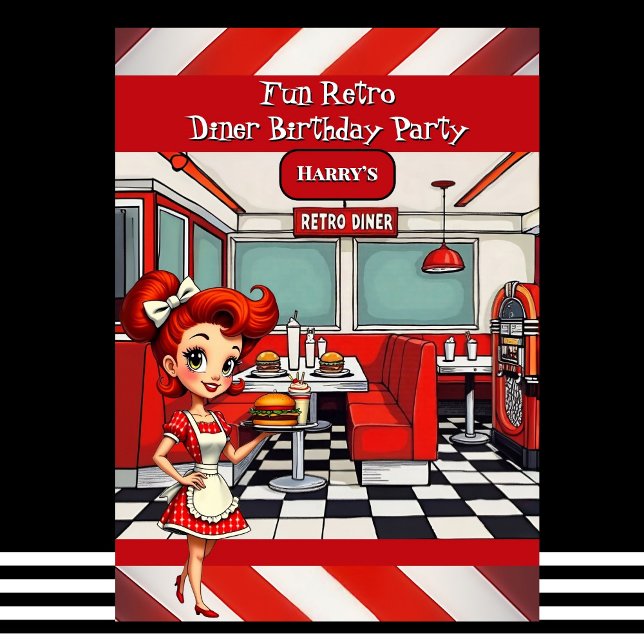 Fun 1950s Retro Diner Birthday Party Red White Inbjudningar (Skapare uppladdad)