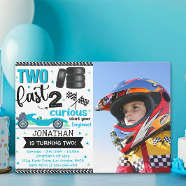 Fun 2nd Birthday Race Car Driver with Photo Inbjudningar