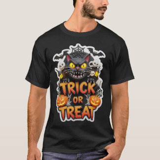 Fun 3D Halloween graphic with spooky black cat pum T Shirt