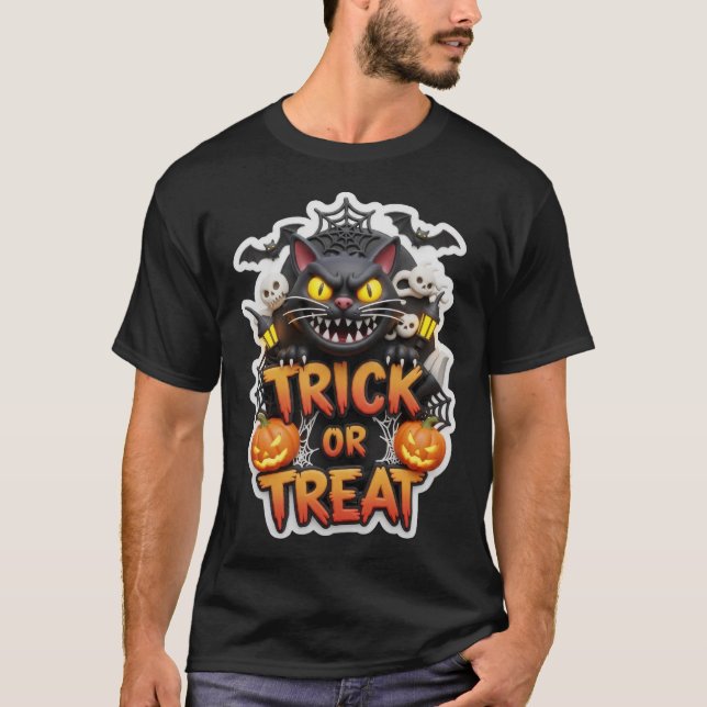Fun 3D Halloween graphic with spooky black cat pum T Shirt (Framsida)