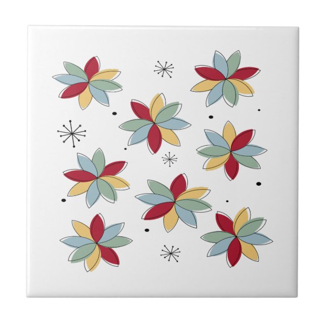 Fun Abstract Scandi Flowers Mid Century Modern Kakelplatta (Framsidan)