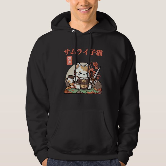Fun and Quirky Samurai Cat Graphic for Little Adve Hoodie (Framsida)